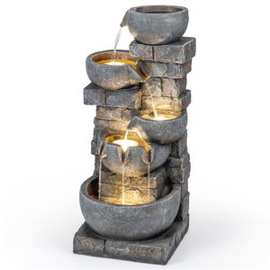 Fontana a Cascata a 5 Livelli con 24 Luci LED, Fontana da Esterno in Resina Grigia - Product Image 1