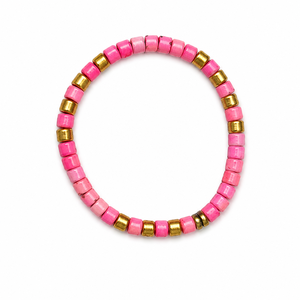Wholesale Handmade Pink Heishi <b>Beaded</b> Zinc Beads Stretch <b>Bracelet</b> <b>Gold</b>-Tone Spacers Metal Ball Beads for Women Party Trendy - Product Image 1