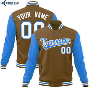 Chaqueta Varsity para Hombre, Personalizada con Nombre y Número del Equipo, Manga Azul y Amarilla, Ropa Casual de Otoño, Material de Poliéster - Product Image 2
