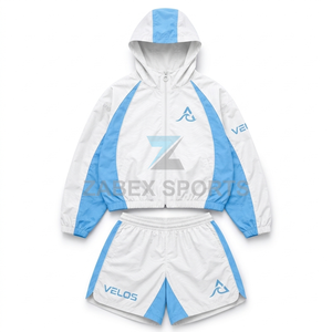 Custom Ladies Performance Sportswear <b>Set</b> Women's Casual Hooded Summer Active <b>Set</b> Premium Cropped Sweatshirt and Shorts - Product Image 1