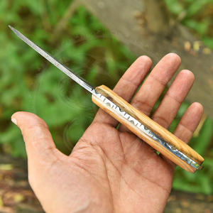 Couteaux à lame fixe de haute qualité en acier Damas, couteaux de randonnée, de chasse, de survie en plein air avec étui en cuir - Product Image 4