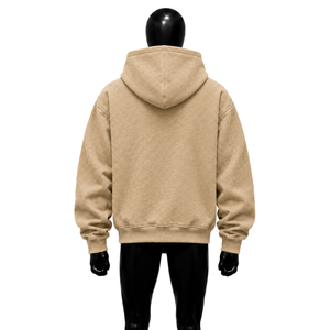 Sweat-shirt à capuche beige avec lettrage graffiti blanc audacieux, texturé, coupe oversize, style streetwear minimaliste urbain décontracté - Product Image 2