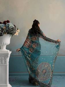 Embroidered Sequin Saree Printed <b>Net</b> <b>Fabric</b> Traditional Indian Floor-Length Quick Dry Dress Material for Women Festival Wedding - Product Image 5