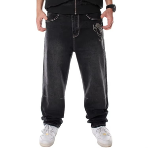 Jean baggy pour homme grande taille, style hip-hop et skateboard, en denim délavé foncé, coupe large, taille mi-haute, style uni et tendance, marque européenne - Product Image 5