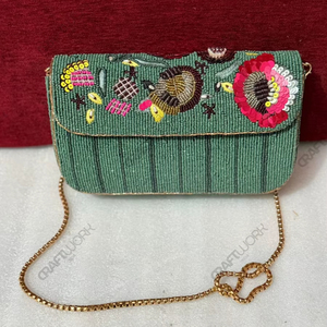 Pochette d'épaule perlée vert sauge, motif floral, sac de villégiature, vente en gros, OEM, marque privée, sac à main, export, fournisseur en gros - Product Image 1