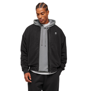 เสื้อแจ็คเก็ตแทร็คผ้าเจอร์ซีย์สีดำสำหรับผู้ชาย ทรงโอเวอร์ไซส์ ซิปเต็มตัว สไตล์ลำลอง ชุดกีฬา ชุดสตรีทแวร์ ชุดออกกำลังกาย ชุดแอคทีฟแวร์ - Product Image 1