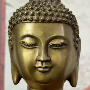 Estatua de Cabeza de Buda de Latón Antiguo, Artesanía Metálica Moderna Hecha a Mano, Tema Cultural, Decoración Artística Duradera para el Hogar, Adorno de Mesa - Product Image 1