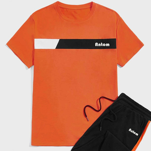 Street Wear 2 Piece Set Oversize T-shirt Short Set Custom Printed Logo Breathable Comfortable <b>Mens</b> Jogging Set - Product Image 4
