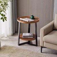 Table d'appoint rustique en bois avec design moderne et épuré pour salon, table basse multifonction en métal et fer pour café et thé, mobilier polyvalent