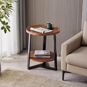 Rustic Wooden <b>Sofa</b> <b>Side</b> <b>Table</b> with Modern Simple Design for Living Room Home Metal Iron Coffee Tea <b>Table</b> Multifunction Furniture - Product Image 1