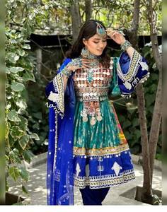 Nouvelle arrivée, robe de mariée traditionnelle afghane Kuchi, broderie en dentelle faite à la main, coupe en A, 100% polyester, prix de gros pour femmes - Product Image 4