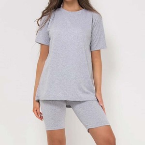 Ensemble 2 pièces pour femme, sweat-shirt décontracté à manches courtes et short, 100 % coton - Product Image 4
