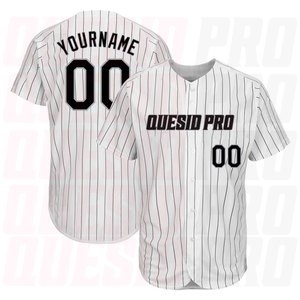Camiseta de Béisbol Auténtica Personalizada con Rayas Blancas y Negras, Impresión por Sublimación, Logotipo Personalizado, Personalización de Color - Product Image 1