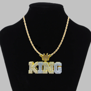 <b>King</b> <b>Crown</b> Pendant 925 Silver Gold Plated Moissanite Hiphop Men's Necklace Everyday Wear - Product Image 1