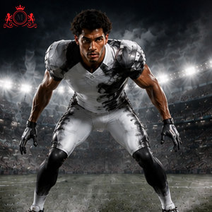 Ensemble Maillot et Pantalon de Football Américain Personnalisé pour Homme – Blanc et Noir, Respirant, en Polyester, pour Équipe Adulte – Détection par Aiguille - Product Image 4