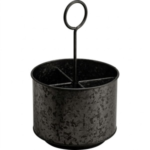 Organizador Giratorio de Metal Galvanizado Negro Rústico Estilo Granja para Utensilios de Cocina, Soporte para Cubiertos y Platos - Product Image 1