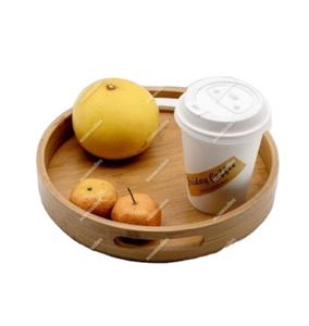 Ecowoodies Rounded Handmade Breakfast Wooden Bamboo Tray Eco-friendly Decorative Elegant Large Capacity <b>Bread</b> Food Kitchen - Product Image 4