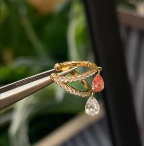 Pendientes de Aro de Oro Sólido de 14K de Lujo con Diamantes Cultivados en Laboratorio en Corte Pera Rosa y Blanco, con Dijes Flotantes, Elegantes para Mujer, Regalo de Boda, Joyería - Product Image 2