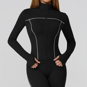 Women's Plus Size Elastic Waist <b>Yoga</b> <b>Jacket</b> Windproof Slim Fit Solid Color-Block Brushed Design High Waist 2-Piece Set for - Product Image 2