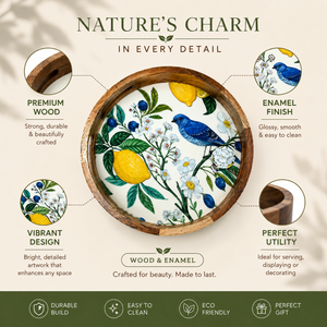 Plateau de service rond en bois de qualité supérieure avec finition émaillée, imprimé oiseaux, fait main, décoratif, pour thé, café, collations, décoration de luxe pour la maison - Product Image 5