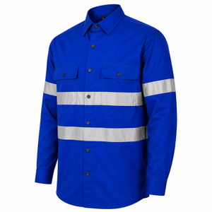 Custom Royal Blue Hi Vis Reflective Long Sleeve Industrial Safety Uniform Shirt Polyester Unisex OEM - Product Image 3