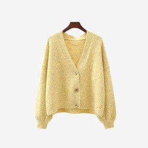 Cárdigan corto de mujer con botones, estilo dulce, hombros caídos, suéter de moda, manga casual, cuello en V - Product Image 3