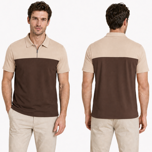 Servicio OEM, Logotipo Personalizado, Camisetas Polo para Hombre en Dos Tonos, Café y Marrón, Casual, con Cierre de 1/4, Colorblock, Estilo Golf, Secado Rápido - Product Image 4