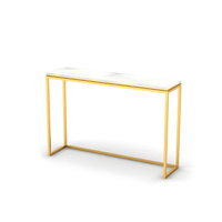 Table console moderne en faux marbre blanc avec cadre en métal doré, table d'appoint rectangulaire à 2 niveaux pour couloir ou canapé avec étagère de rangement