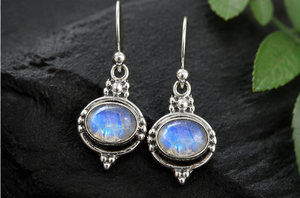 Natural Rainbow Moonstone Oval <b>Earrings</b> 925 <b>Sterling</b> <b>Silver</b> <b>Dangle</b> <b>Earrings</b> Blue Flash Gemstone Handmade Jewelry - Product Image 3