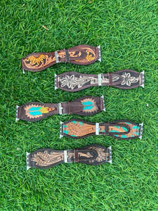 Nouvelle vente tendance fait à la main en cuir véritable conception personnalisée Western Floral outillé peint bracelet de montre Boho remplacement bracelet de montre - Product Image 6