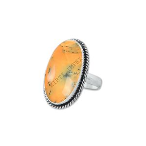 แหวนเงินแท้หรูหราสง่างาม925สเตอริงธรรมชาติสีเหลือง Dendrite โอปอลที่ตั้งรูปวงรีขอบอัญมณีแหวนเงิน - Product Image 1