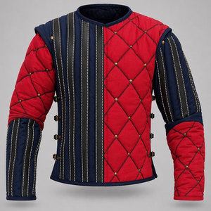 Vikings Medieval Quilted Gambeson Padded Jacket Red Blue Diamond Pattern Renaissance Reenactment Costume Cosplay - Product Image 1