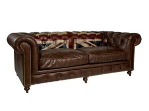 Sofá de Cuero de Tres Plazas de Alta Demanda, Tapicería Color Fudge Oscuro con Motivo de la Bandera Union Jack, Diseño Artístico Hecho a Mano - Product Image 6