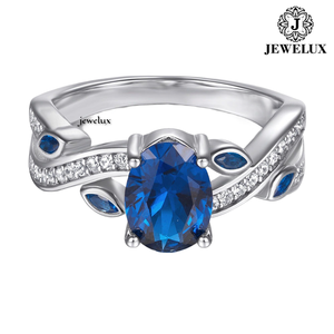 Anillo de Compromiso Ovalado de Plata 925 con Baño de Rodio y Zafiro Jewelux Unisex, con Engaste de Diamantes Redondos, Estilo Lujoso de la India - Product Image 4