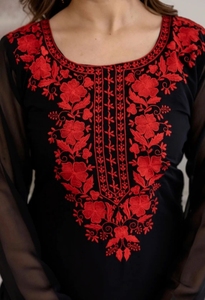 Black Red Embroidered Chiffon Shawl Ethnic <b>Scarf</b> Modern Autumn Wrap Skin-Friendly Breathable for Daily Wear - Product Image 6
