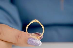 Modern Curved Wedding Band Chevron <b>Stacking</b> <b>Ring</b> Yellow <b>Silver</b> Curved Wedding Band Moissanite Diamond <b>Stacking</b> <b>Ring</b> Lab Diamond - Product Image 3