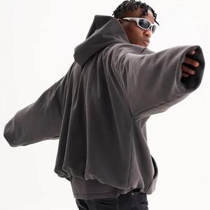 Sudadera con Capucha Extra Grande para Hombre, Color Gris Oscuro, Tejida, Invierno, Diseño Sólido, Técnica Lavada, Detalles y Estampado DTG Personalizado - Product Image 3