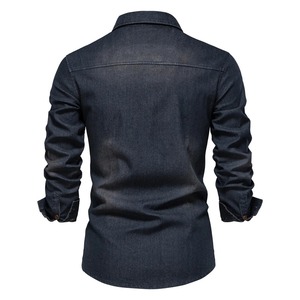 Chemise en jean pour homme, coupe classique, 100% polyester, couleur unie, manches longues, col rabattu, style décontracté streetwear, écologique - Product Image 2