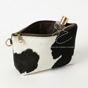 Real Hair On Leather Mini Toiletry <b>Pouch</b> Small Travel Cosmetic Bag Cowhide Makeup Organizer Zipper Dopp Kit For <b>Men</b> Women - Product Image 2