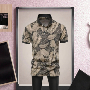 Camiseta de Hombre Transpirable de Poliéster/Algodón, Diseño Personalizado, Manga Corta, Tejida, Informal, Negra, Blanca, Marrón - Product Image 1