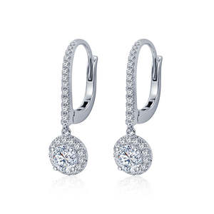 Pendientes de Moda para Mujer, Plata de Ley 925, Diamantes Cultivados en Laboratorio, Diseño Halo, Pendientes Colgantes en Oro Blanco de 14K - Product Image 1