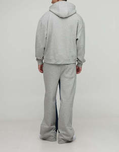 Ensemble de survêtement gris à capuche pour homme, coupe ample, 100 % coton, sweat-shirt et pantalon décontractés, longueur intégrale, tenue d'automne - Product Image 2