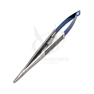 Porte-aiguille micro Castroviejo en acier inoxydable allemand de qualité médicale, 18 cm, droit, à verrouillage, queue bleue, manuel, certifié CE, dentaire - Product Image 5