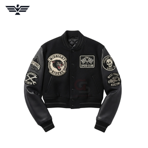 Blouson universitaire unisexe en cuir PU color block avec patch brodé, style motard et baseball, à bouton unique, épais, hiver, vintage - Product Image 4