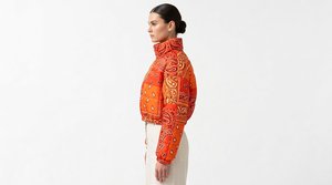 Chaqueta Acolchada Impermeable y Cortavientos para Mujer, Color Naranja, con Cuello Alto, Cierre de Cremallera, Manga Larga, Largo Regular, para Invierno - Product Image 5
