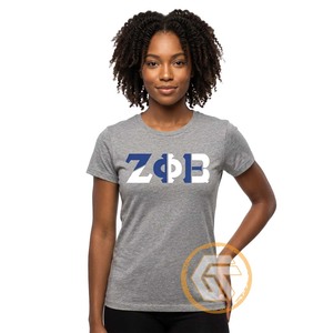 GREEK TREASURES Camiseta informal de manga corta con cuello redondo y logotipo bordado de la hermandad Zeta Phi Beta para mujer, 100% transpirable - Product Image 1