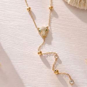 Collar Lariat Y con Colgante Largo de Cabeza de Animal Dorada, Joyería de Moda para Mujer, Venta al por Mayor - Product Image 2