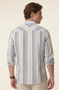 เสื้อเชิ้ตผู้ชาย Enovate ผ้าฝ้าย 100% ลายทาง กระดุมสองแถว แขนยาว ปกติดกระดุม ระบายอากาศได้ดี เหมาะสำหรับฤดูร้อน - Product Image 2
