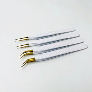 Juego de Pinzas para Extensión de Pestañas de Acero Inoxidable de Primera Calidad al por Mayor, Punta Curva y Puntiaguda, Punta de Fibra Blanca y Dorada - Product Image 5
