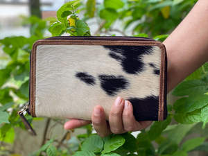 Cartera de piel de vaca occidental para mujer, monedero Continental con cremallera de cuero Real, elegante funda de mano con estampado de vaca Natural, regalos para ella - Product Image 3